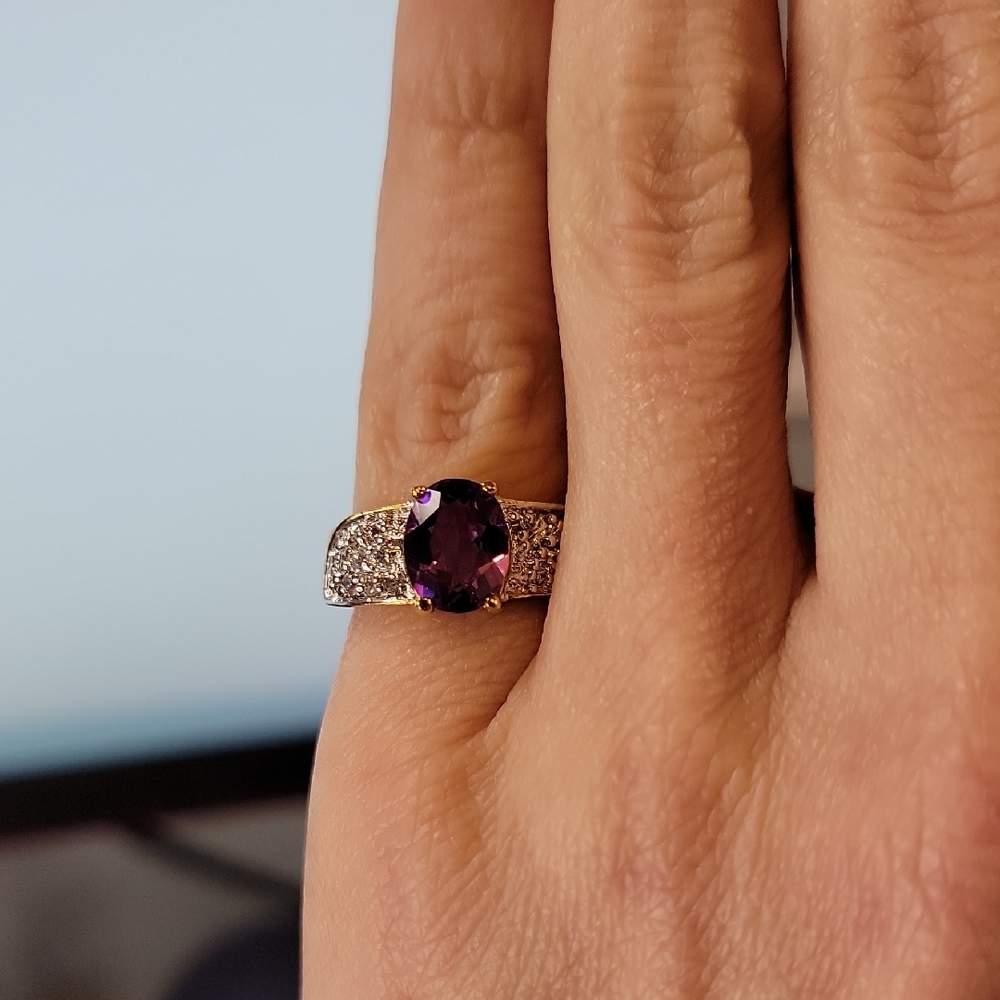 14 Karat Gold-plated Amethyst & Cubic Zirconia Ring